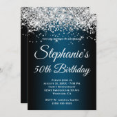 Sparkly Silver Glitter Black Ocean Blue Gradient Kaart (Voorkant / Achterkant)