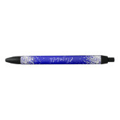 Sparkly Silver Glitter Blue Satin Zwarte Inkt Pen (Voorkant)