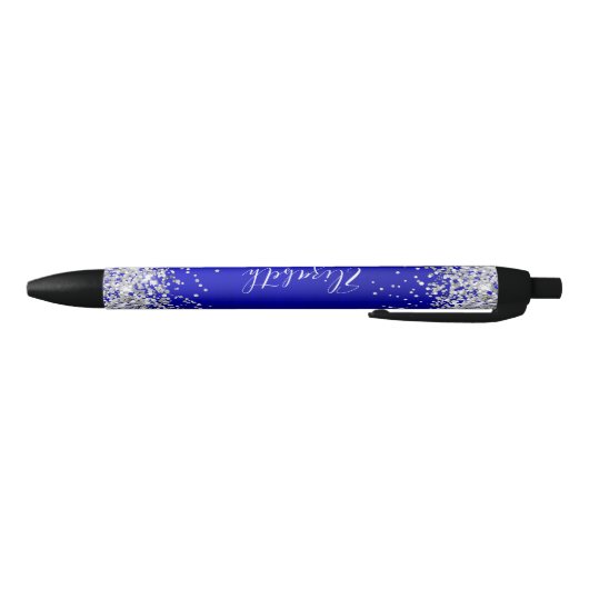 Sparkly Silver Glitter Blue Satin Zwarte Inkt Pen (Bodem)