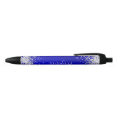 Sparkly Silver Glitter Blue Satin Zwarte Inkt Pen (Bovenkant)
