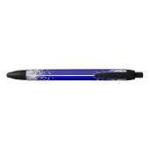 Sparkly Silver Glitter Blue Satin Zwarte Inkt Pen (Achterkant)
