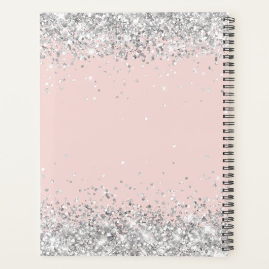 Sparkly Silver Glitter Blush Fancy Monogram Planner (Achterkant)