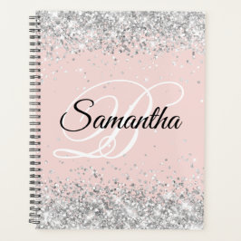 Sparkly Silver Glitter Blush Fancy Monogram Planner