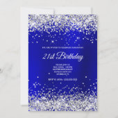 Sparkly Silver Glitter Borhed Blue Satin Folie Kaart (Voorkant)