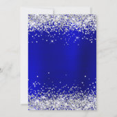 Sparkly Silver Glitter Borhed Blue Satin Folie Kaart (Achterkant)