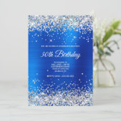 Sparkly Silver Glitter Bright Blue Satin Folie Kaart (Staand voorkant)