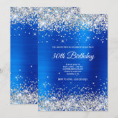 Sparkly Silver Glitter Bright Blue Satin Folie Kaart (Voorkant / Achterkant)
