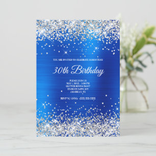 Sparkly Silver Glitter Bright Blue Satin Folie Kaart