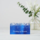 Sparkly Silver Glitter Bright Blue Satin Folie Visitekaartje (Staand voorkant)