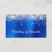 Sparkly Silver Glitter Bright Blue Satin Folie Visitekaartje (Voorkant)