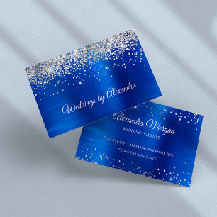 Sparkly Silver Glitter Bright Blue Satin Folie Visitekaartje
