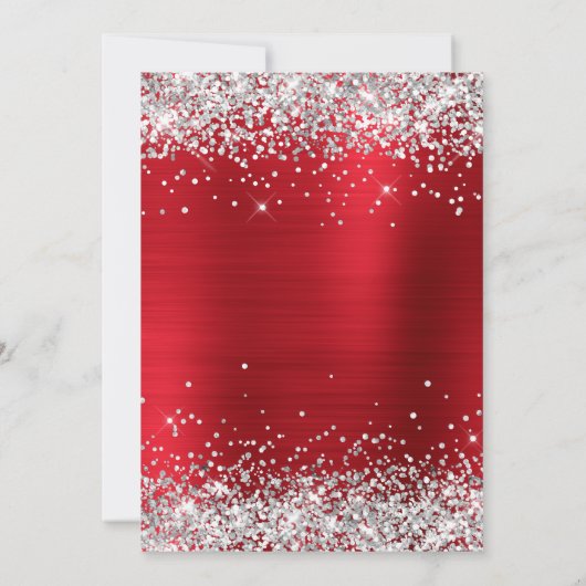 Sparkly Silver Glitter Bright Red Satin Folie Kaart (Achterkant)