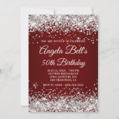 Sparkly Silver Glitter Burgundy 50th Birthday Kaart (Voorkant)
