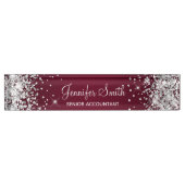 Sparkly Silver Glitter Burgundy Gradient Naambordje (Voorkant)