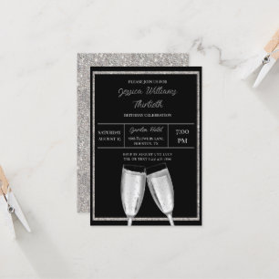 Sparkly Silver Glitter, Champagne Verjaardag Kaart