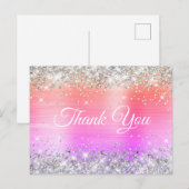 Sparkly Silver Glitter Coral Pink Folie Hartelijk Briefkaart (Voorkant / Achterkant)