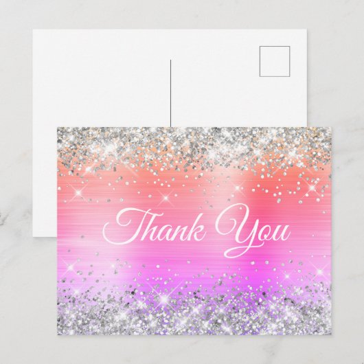 Sparkly Silver Glitter Coral Pink Folie Hartelijk Briefkaart (Voorkant / Achterkant)