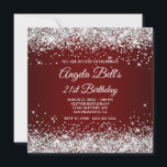 Sparkly Silver Glitter Dark Red 21st Birthday Kaart<br><div class="desc">Een geweldige 21e verjaardag uitnodiging met een fancy monogram voor haar. Faux sparkly Silver Glitter girly glam tegen een donkerrood en ondoorzichtig ombre grafisch afbeelding. Het fancy klassieke bloeiende kalligrafische monogram op de achterzijde kan worden aangepast of verwijderd. Een groot verjaardagsfeest nodigt je dochter uit op haar 21ste. Alle glinsterende...</div>
