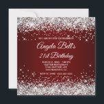 Sparkly Silver Glitter Dark Red 21st Birthday Kaart<br><div class="desc">Een geweldige 21e verjaardag uitnodiging met een fancy monogram voor haar. Faux sparkly Silver Glitter girly glam tegen een donkerrood en ondoorzichtig ombre grafisch afbeelding. Het fancy klassieke bloeiende kalligrafische monogram op de achterzijde kan worden aangepast of verwijderd. Een groot verjaardagsfeest nodigt je dochter uit op haar 21ste. Alle glinsterende...</div>
