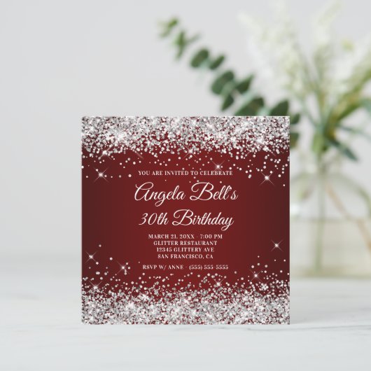 Sparkly Silver Glitter Dark Red 30th Birthday Kaart (Staand voorkant)