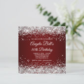 Sparkly Silver Glitter Dark Red 80th Birthday Kaart (Staand voorkant)