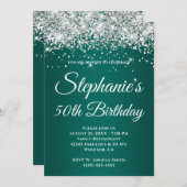 Sparkly Silver Glitter Dark Turquoise Gradient Kaart (Voorkant / Achterkant)