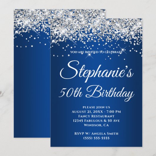 Sparkly Silver Glitter Deep Blue Gradient Kaart (Voorkant / Achterkant)