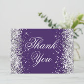 Sparkly Silver Glitter Donker Violet Bedankkaart (Staand voorkant)