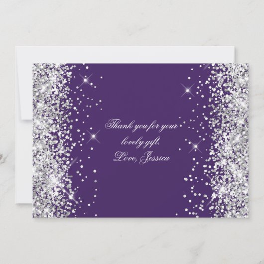 Sparkly Silver Glitter Donker Violet Bedankkaart (Achterkant)