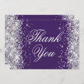 Sparkly Silver Glitter Donker Violet Bedankkaart (Voorkant / Achterkant)
