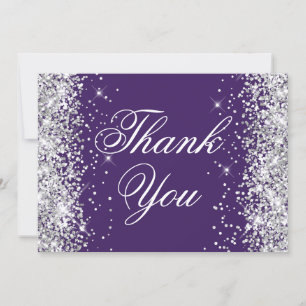 Sparkly Silver Glitter Donker Violet Bedankkaart