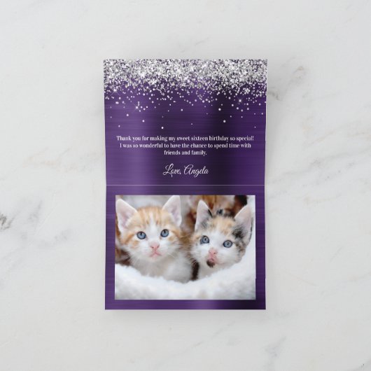 Sparkly Silver Glitter Donkere Violet Ombre Folie Bedankkaart (Binnen)