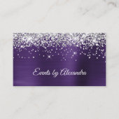 Sparkly Silver Glitter Donkere Violet Satin Folie Visitekaartje (Voorkant)