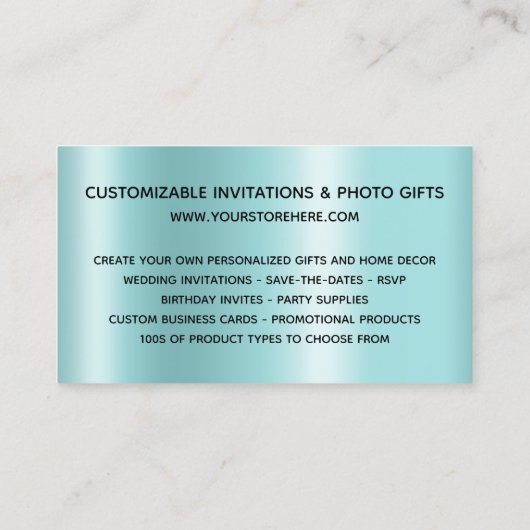 Sparkly Silver Glitter Drift Light Turquoise Ombre Visitekaartje (Achterkant)