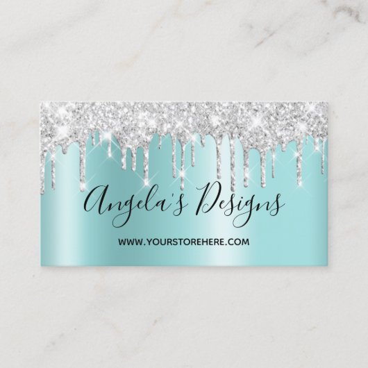 Sparkly Silver Glitter Drift Light Turquoise Ombre Visitekaartje (Voorkant)