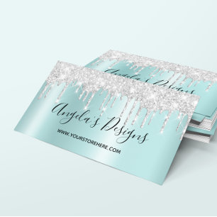 Sparkly Silver Glitter Drift Light Turquoise Ombre Visitekaartje