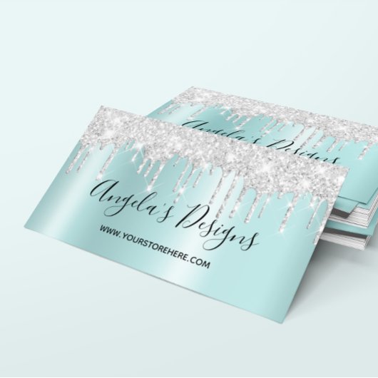 Sparkly Silver Glitter Drift Light Turquoise Ombre Visitekaartje