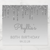 Sparkly Silver Glitter Drip 80th Birthday Sparkling Wijnetiket (Enkel label)