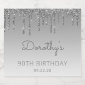 Sparkly Silver Glitter Drip 90th Birthday Sparkling Wijnetiket (Enkel label)
