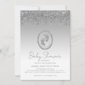 Sparkly Silver Glitter Drip Baby shower Invitation Kaart (Voorkant)