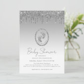 Sparkly Silver Glitter Drip Baby shower Invitation Kaart (Staand voorkant)