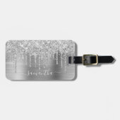 Sparkly Silver Glitter Drips Girly Signature Bagagelabel (Voorkant horizontaal)