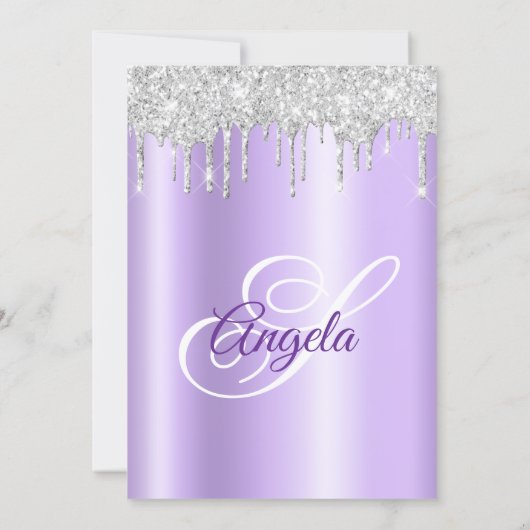 Sparkly Silver Glitter Drips Lavender Ombre Kaart (Achterkant)