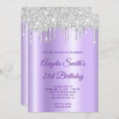 Sparkly Silver Glitter Drips Lavender Ombre Kaart (Voorkant / Achterkant)