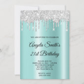 Sparkly Silver Glitter Drips Light Teal Ombre Kaart (Voorkant)