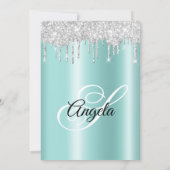 Sparkly Silver Glitter Drips Light Teal Ombre Kaart (Achterkant)
