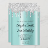 Sparkly Silver Glitter Drips Light Teal Ombre Kaart (Voorkant / Achterkant)