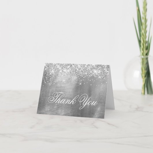 Sparkly Silver Glitter en Foil bovenaan Bedankkaart (Voorkant)