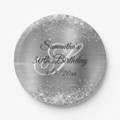 Sparkly Silver Glitter en Folie 30th Birthday Papieren Bordje (Voorkant)
