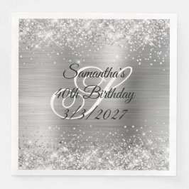 Sparkly Silver Glitter en Folie 40th Birthday Servet